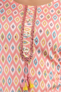 FASHION DEPTH Embroidered & Printed Rayon Straight Kurta For Women - S