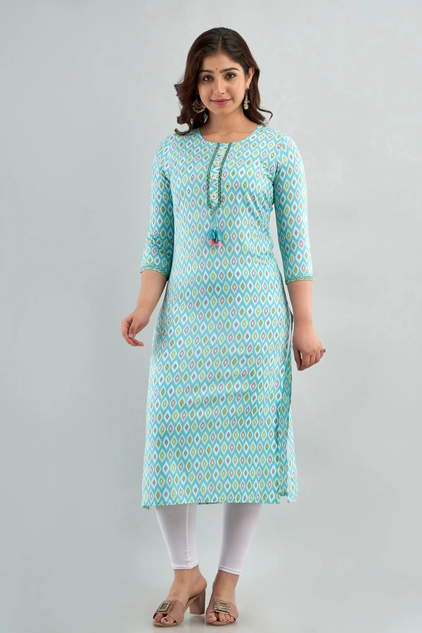 FASHION DEPTH Embroidered & Printed Rayon Straight Kurta For Women - 3XL