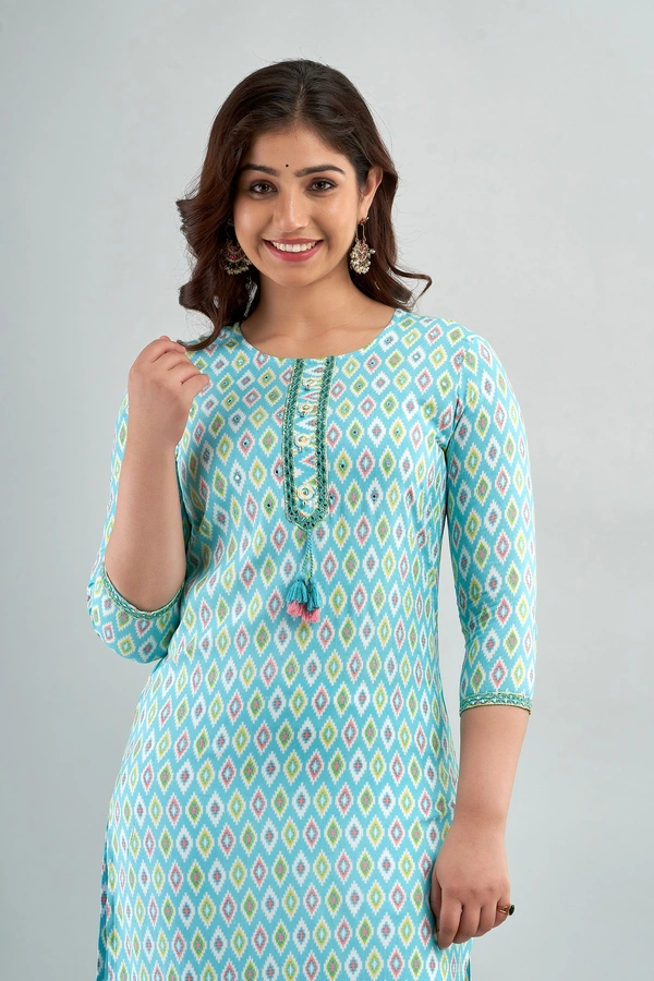 FASHION DEPTH Embroidered & Printed Rayon Straight Kurta For Women - 3XL