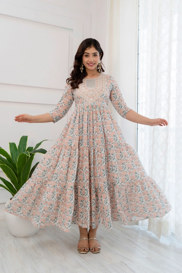 FASHION DEPTH Embroidered & PrintedCotton Flared Kurta For Women - XXL