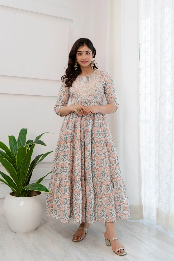 FASHION DEPTH Embroidered & PrintedCotton Flared Kurta For Women - XXL