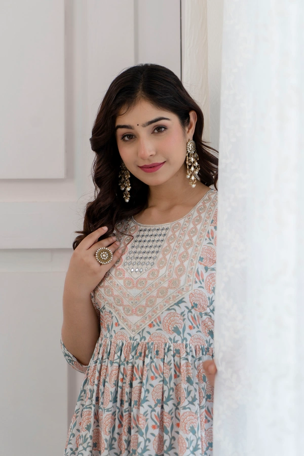 FASHION DEPTH Embroidered & PrintedCotton Flared Kurta For Women - XXL