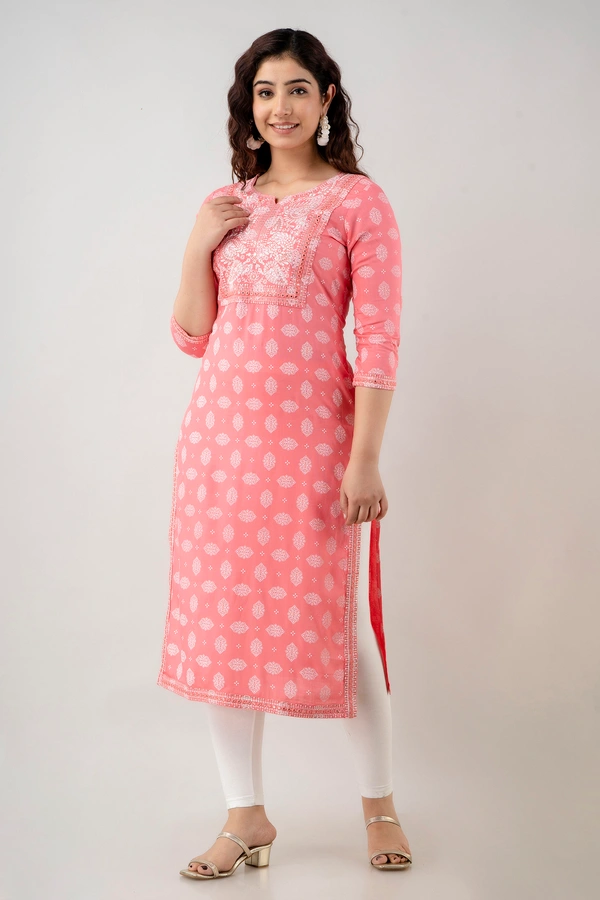 FASHION DEPTH Embroidered Rayon Straight Kurta For Women - L