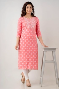 FASHION DEPTH Embroidered Rayon Straight Kurta For Women - L