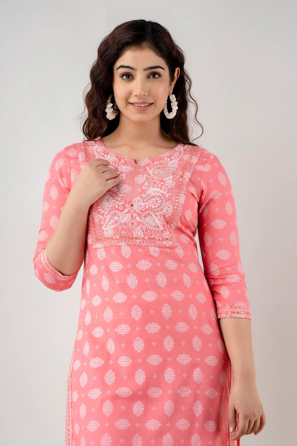 FASHION DEPTH Embroidered Rayon Straight Kurta For Women - L