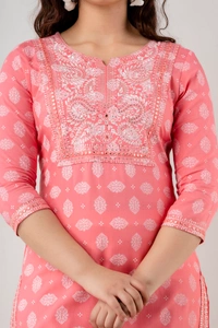 FASHION DEPTH Embroidered Rayon Straight Kurta For Women - L