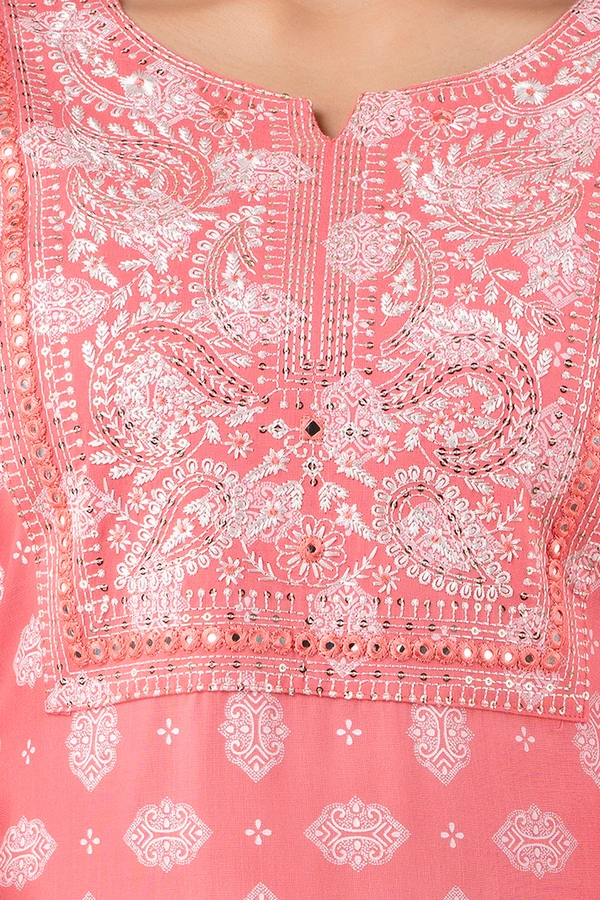 FASHION DEPTH Embroidered Rayon Straight Kurta For Women - L