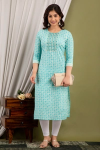 FASHION DEPTH Embroidered Rayon Straight Kurta For Women - XL