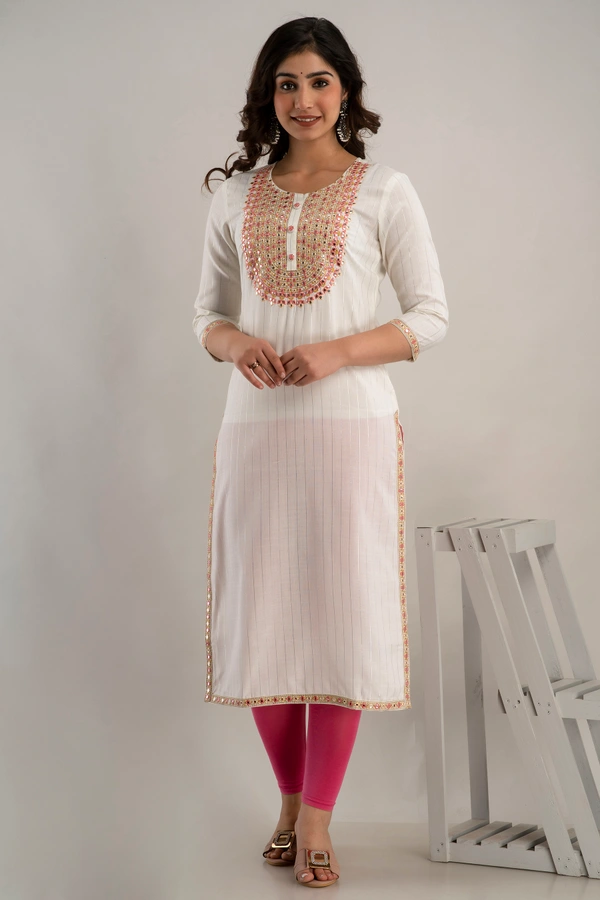 FASHION DEPTH Embroidered Rayon Straight Kurta For Women - XL