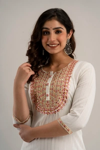 FASHION DEPTH Embroidered Rayon Straight Kurta For Women - XL