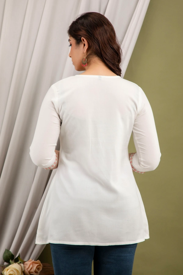 FASHION DEPTH Embroidered Rayon Top For Women - White, M