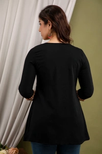 FASHION DEPTH Embroidered Rayon Top For Women - Black, L