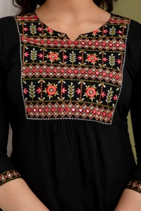 FASHION DEPTH Embroidered Rayon Top For Women - Black, L