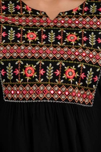 FASHION DEPTH Embroidered Rayon Top For Women - Black, L