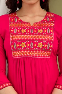FASHION DEPTH Embroidered Rayon Top For Women - Pink, XL