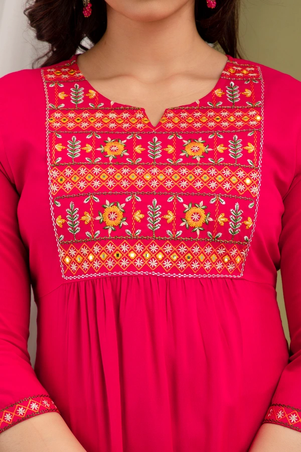FASHION DEPTH Embroidered Rayon Top For Women - Pink, XL