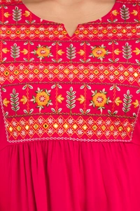 FASHION DEPTH Embroidered Rayon Top For Women - Pink, XL