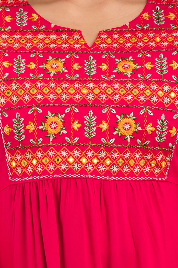 FASHION DEPTH Embroidered Rayon Top For Women - Pink, XL