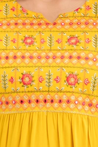 FASHION DEPTH Embroidered Rayon Top For Women - Yellow, XL