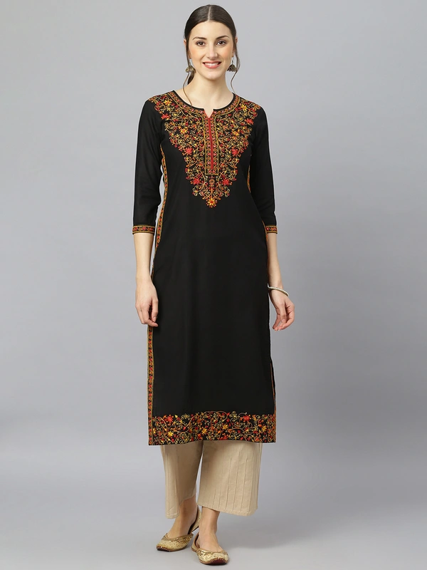 FASHION DEPTH Women Embroidered Rayon Straight Kurta