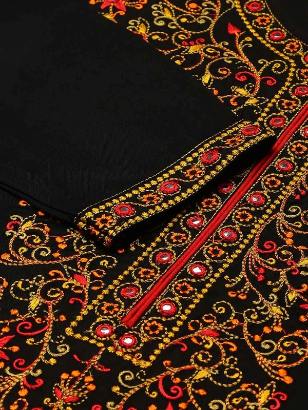 FASHION DEPTH Women Embroidered Rayon Straight Kurta - Black, S - 36