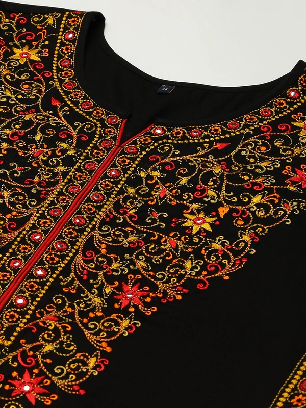 FASHION DEPTH Women Embroidered Rayon Straight Kurta - Black, S - 36