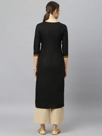 FASHION DEPTH Women Embroidered Rayon Straight Kurta - Black, S - 36