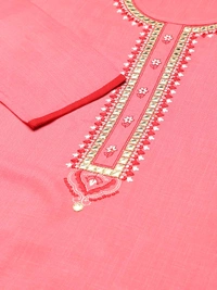 FASHION DEPTH Women Embroidered Rayon Straight Kurta - Pink, S - 36