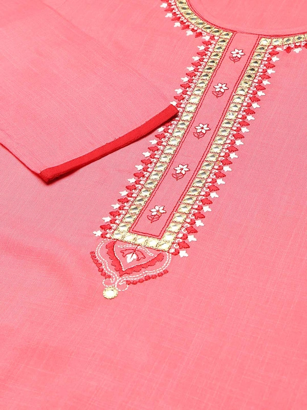 FASHION DEPTH Women Embroidered Rayon Straight Kurta - Pink, S - 36