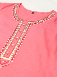 FASHION DEPTH Women Embroidered Rayon Straight Kurta - Pink, S - 36