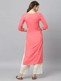 FASHION DEPTH Women Embroidered Rayon Straight Kurta - Pink, S - 36