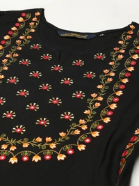 FASHION DEPTH Women Embroidered Rayon Straight Kurta - Black, S - 36