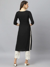 FASHION DEPTH Women Embroidered Rayon Straight Kurta - Black, S - 36