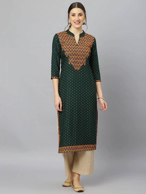 FASHION DEPTH Women Embroidered Rayon Straight Kurta