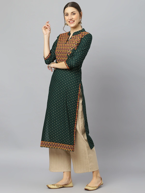 FASHION DEPTH Women Embroidered Rayon Straight Kurta - Dark Green, S - 36