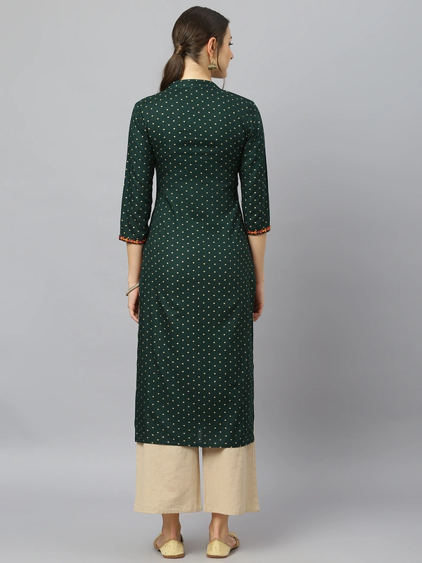 FASHION DEPTH Women Embroidered Rayon Straight Kurta - Dark Green, S - 36