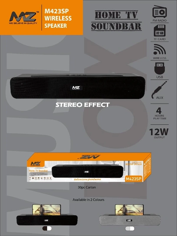 MZ M423SP (PORTABLE HOME TV) Dynamic Thunder Sound 2400mAh Battery 10 W Bluetooth Soundbar  (Multicolor, Stereo Channel)