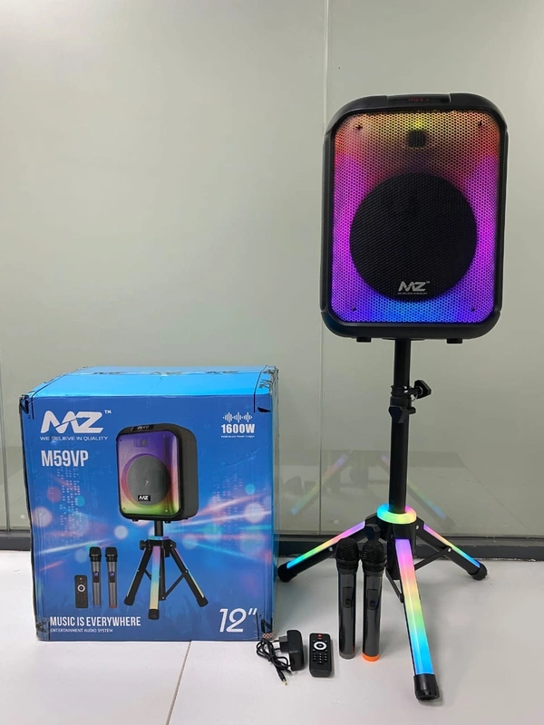 MZ M59VP (PORTABLE KARAOKE SPEAKER) with 2 wireless MIC EQ Setting Super Bass 1600 W Bluetooth Party Speaker  (Multicolor, Stereo Channel)
