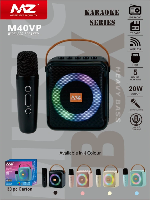 Mz M40vp Karaoke Series  Dynamic Sound With Wireless Mic 2400mAh Battery 20 W Bluetooth Speaker  - Twilight Blue