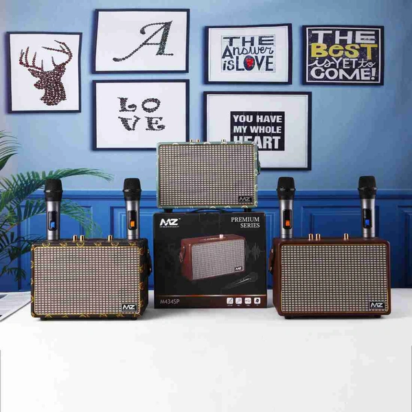 MZ M435SP (PORTABLE BLUETOOTH SPEAKER) Dynamic Thunder Sound with 2 wireless mics 40 W Bluetooth Party Speaker  (Printed Brown, Stereo Channel)