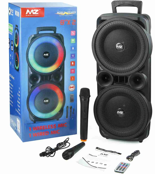 MZ M309 (PORTABLE KAROAKE SPEAKER)Dynamic Thunder Sound with wireless Mic 8X2 Inch 20 W Bluetooth Speaker  (Multicolor, Stereo Channel)