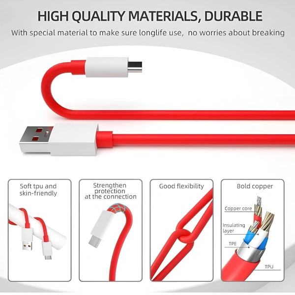 One Plus 90w Type C Cable  - Red