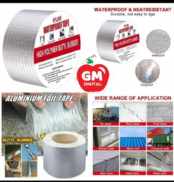Waterproof Tape Permanent Repair Aluminum Butyl Tape Rubber Foil Suitable for Roof Leak, surface Crack, Window Sill Gap, Boat Sealing, Home Renovation (5 METER 2INCH ), Silver