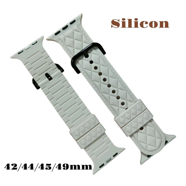 42/44/45/49mm Silicon Design Smart Watch Belt - Silver