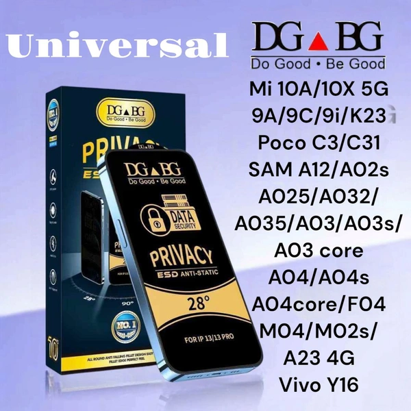 Mi 10A/10X 5G/9A/9C/9i/ Privacy Glass Universal DG BG Esd Anti-static


