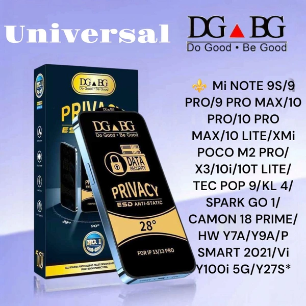 Mi Note 9s / Note 9 Pro / Note 9 Pro Max Privacy Glass DG BG Esd Anti Static