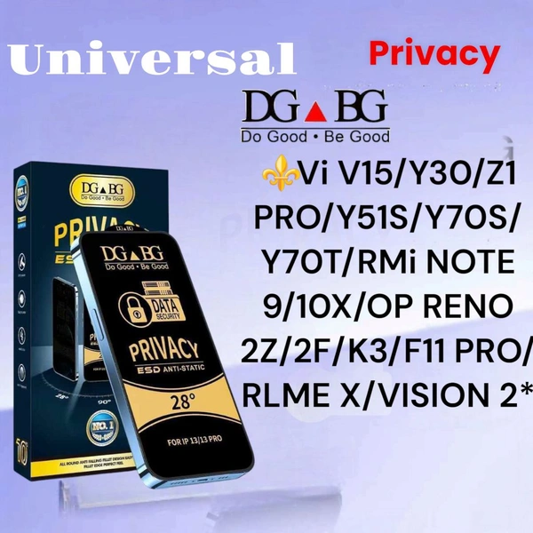 Vivo V15/Y30/Z1pro... Privacy Glass Universal DG BG Esd Anti-static