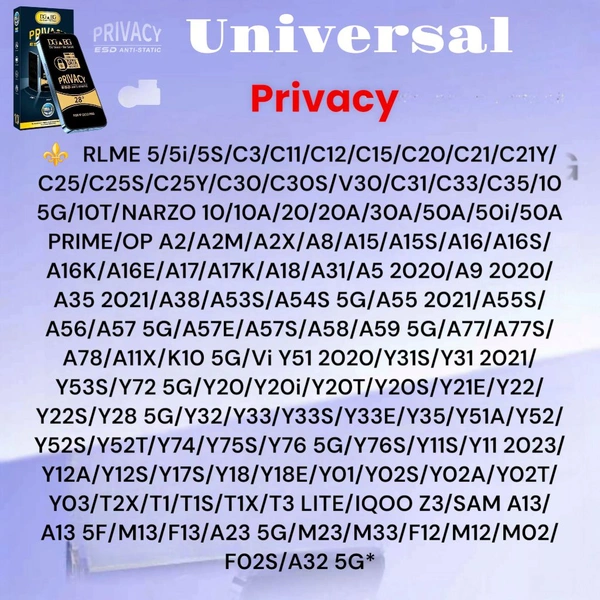 Realme 5 / Y20 Universal Privacy Glass DG BG Esd Anti-static