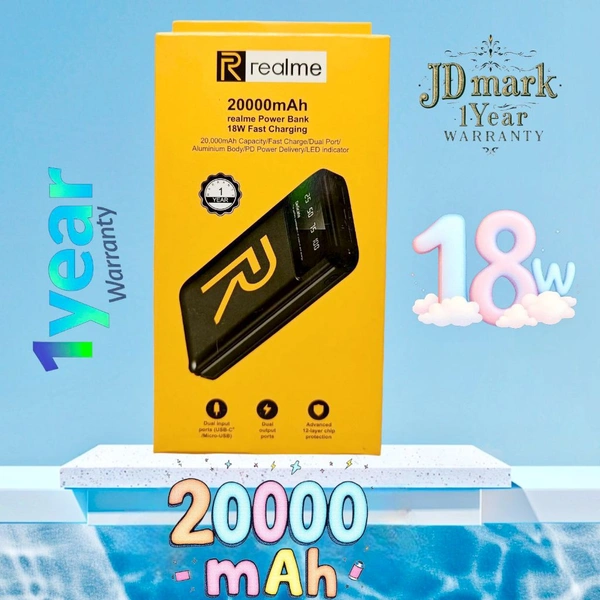 Realme 20000mAh Power Bank 18w 1year Warranty (Jd Mark)