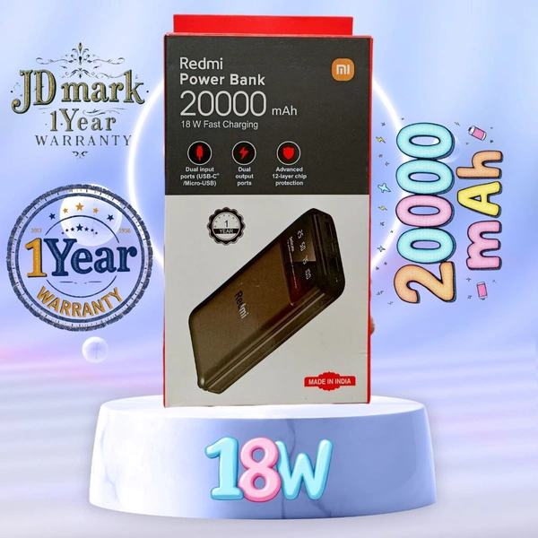 Mi 20000mAh Power Bank 18W 1year Warranty (Jd Mark)